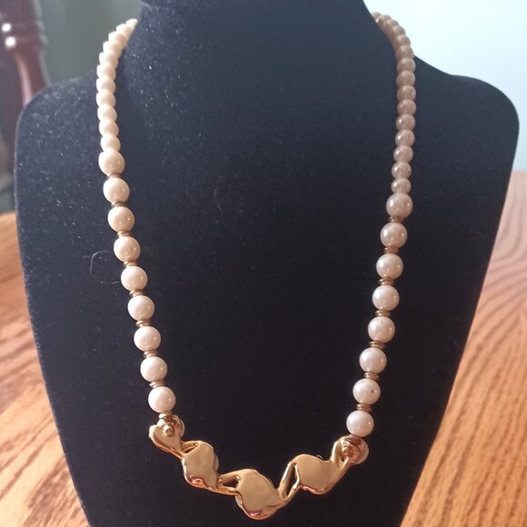 Vintage Pearl Necklace, Gold Beads Between Each Pearl - Picture 2 of 4